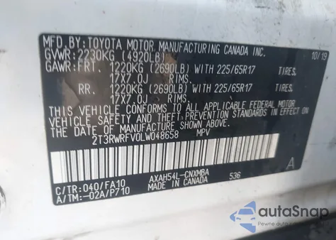 2020 Toyota Rav4 Hybrid Xle z USA, uszkodzony, nr VIN 2T3RWRFV0LW048658